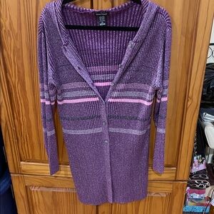 Y2K! Purple Ombré Metalic Striped Button Down Front Cardigan